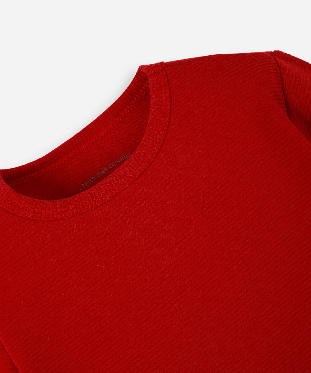 camiseta infantil manga curta canelada vermelho