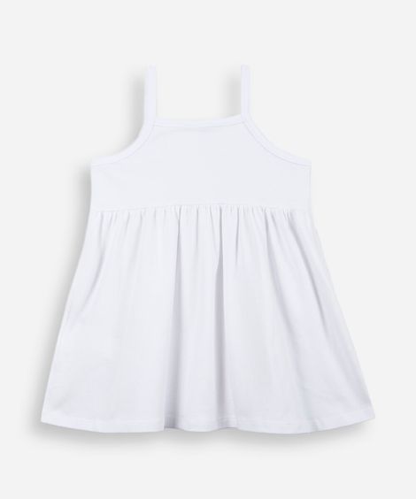 vestido infantil em malha de algodão com bolsa flor off white