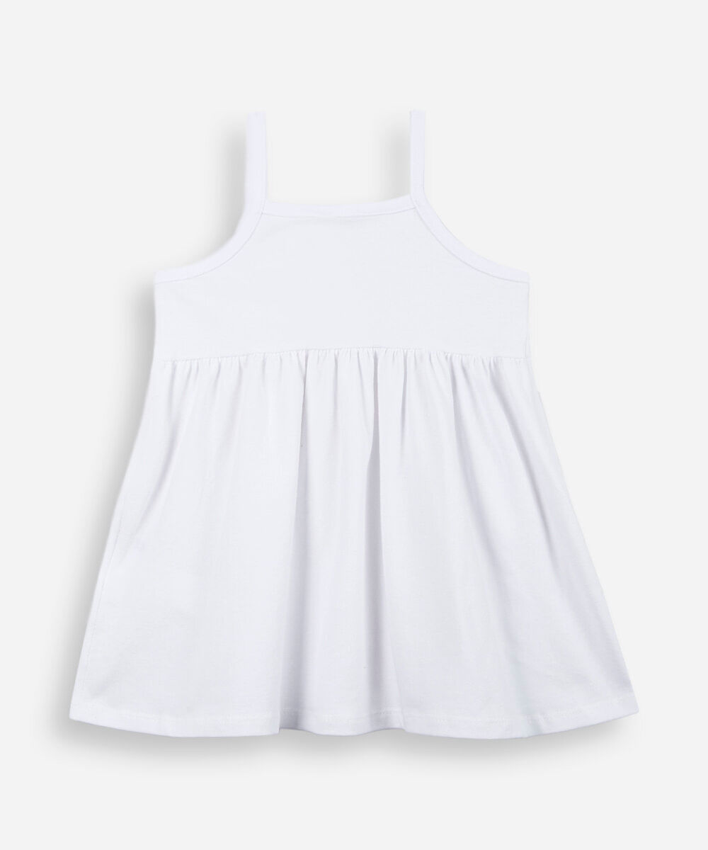 vestido infantil em malha de algodão com bolsa flor off white