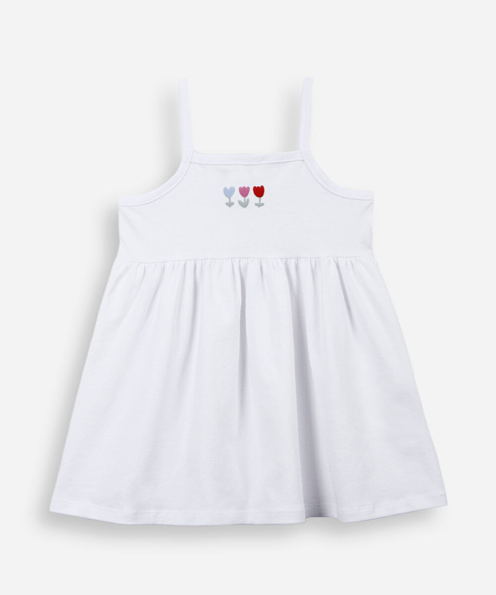 vestido infantil em malha de algodão com bolsa flor off white