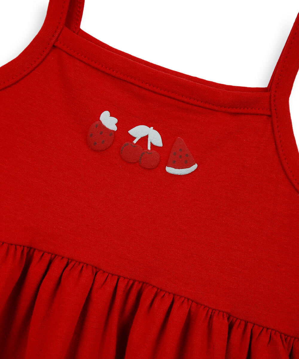 vestido infantil em malha de algodão com bolsa vermelha