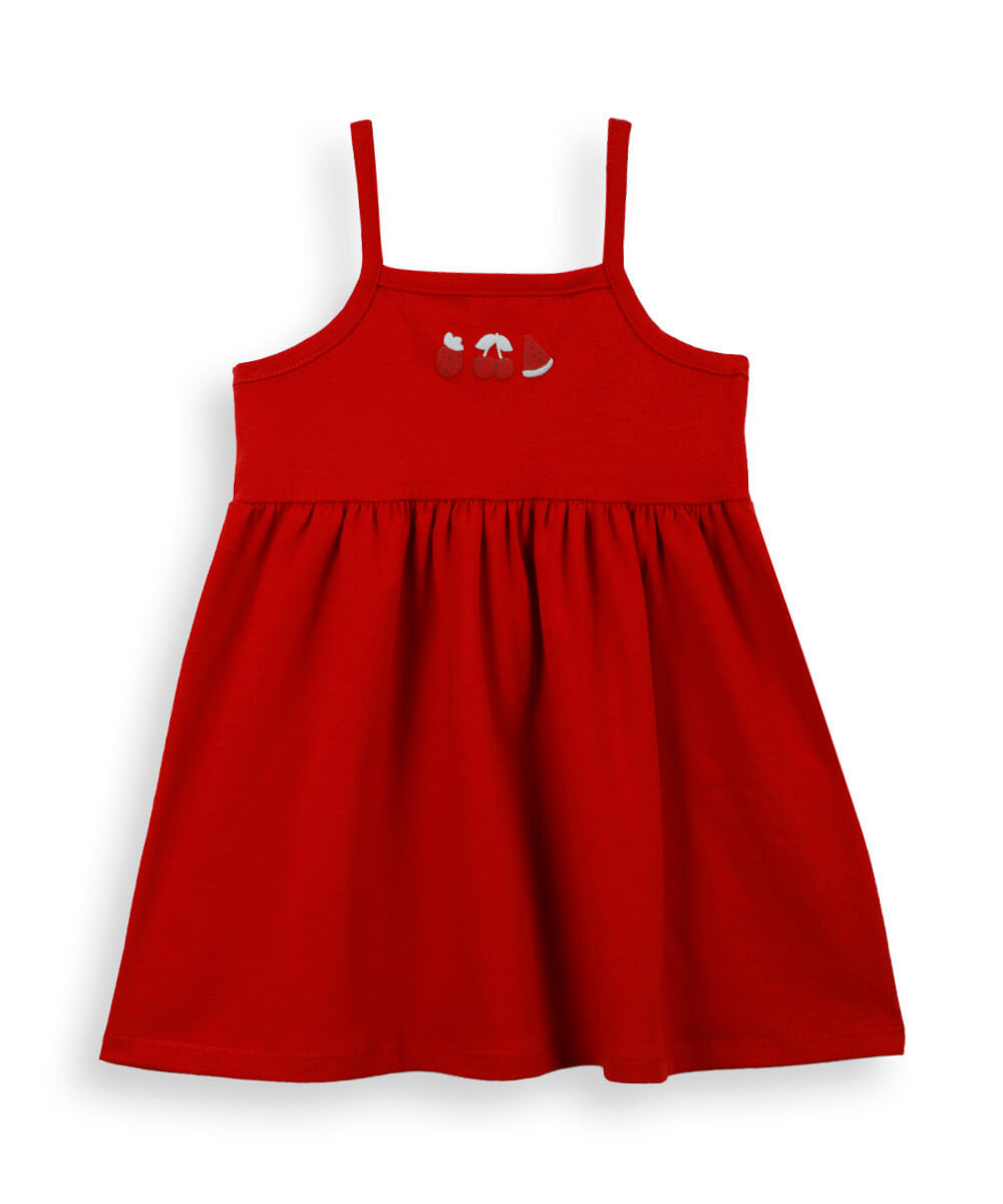 vestido infantil em malha de algodão com bolsa vermelha