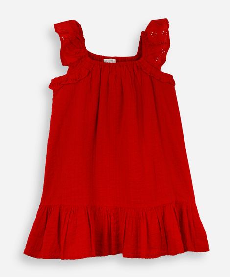 vestido infantil com manga em laise vermelho