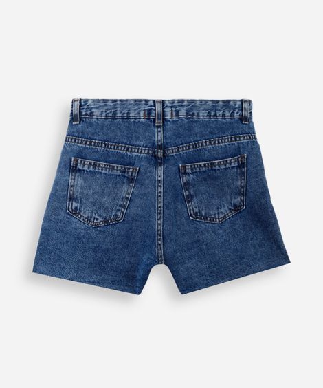 short juvenil mom jeans bordado estrela azul