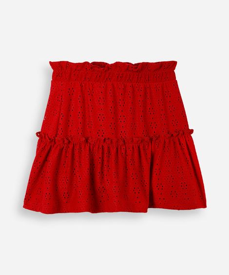 saia de laise infantil floral vermelha