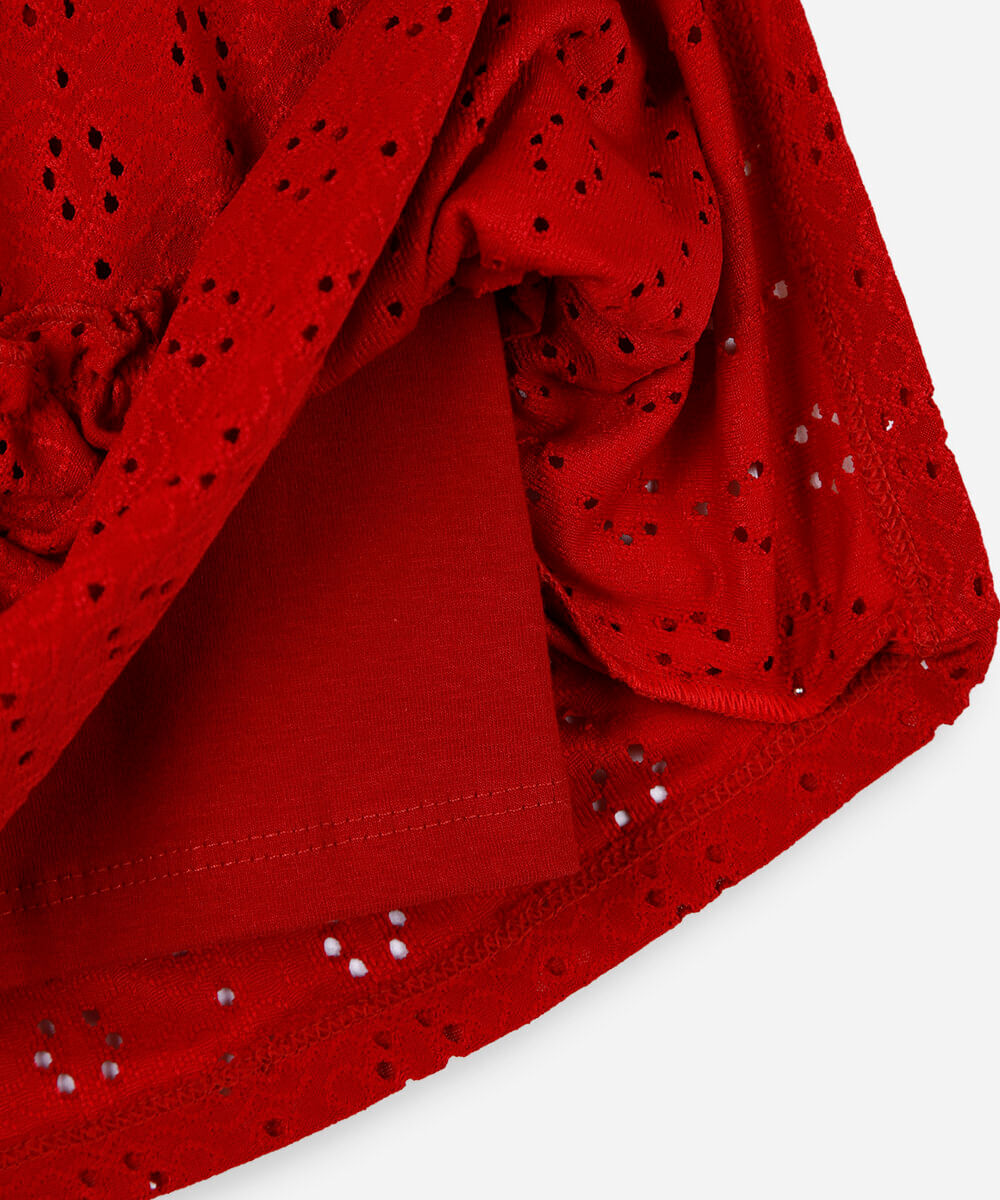 saia de laise infantil floral vermelha