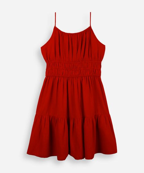 vestido curto juvenil com alças finas vermelho