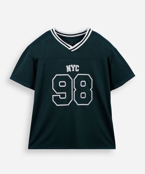 camiseta infantil esportiva gola V verde