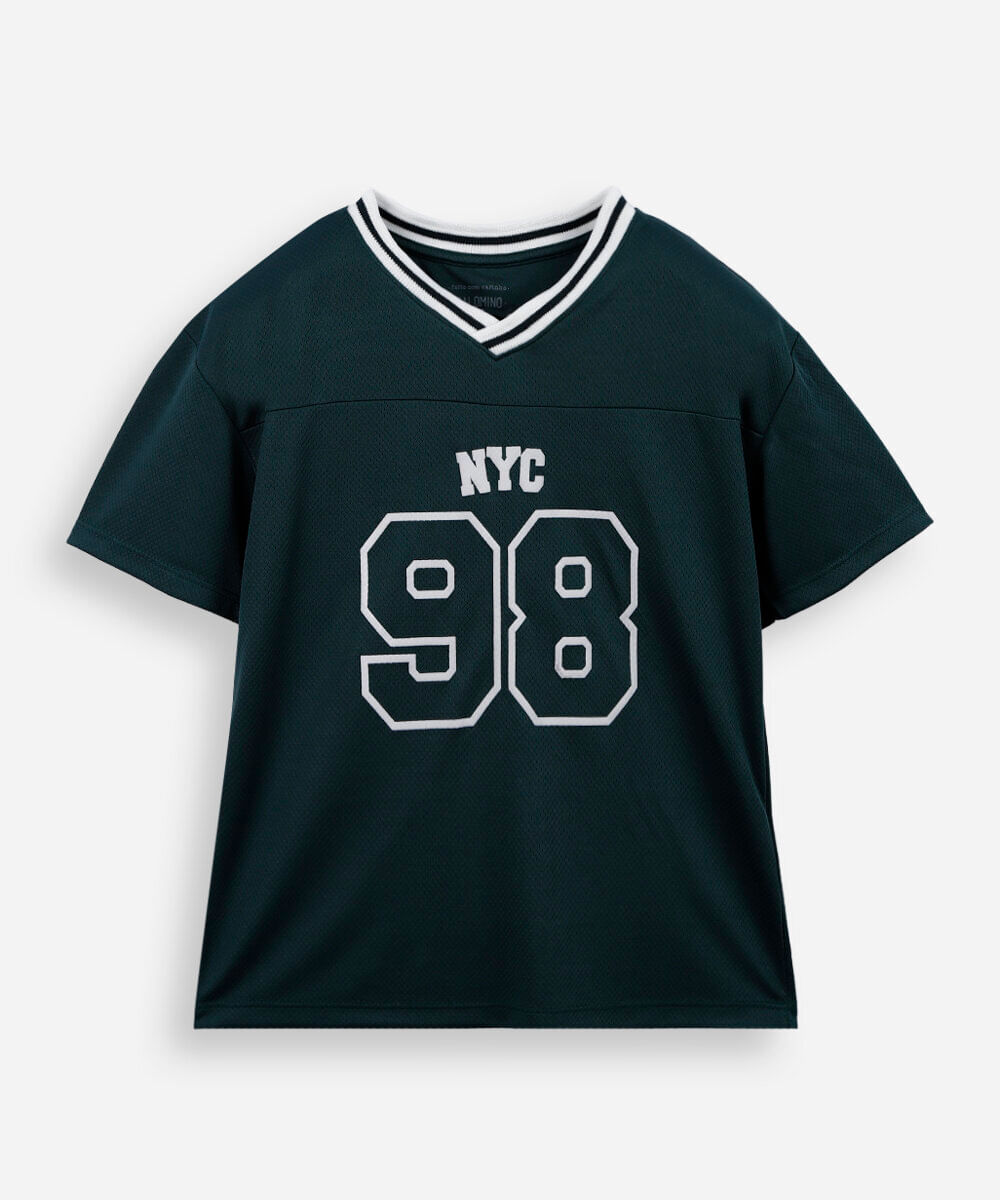 camiseta infantil esportiva gola V verde