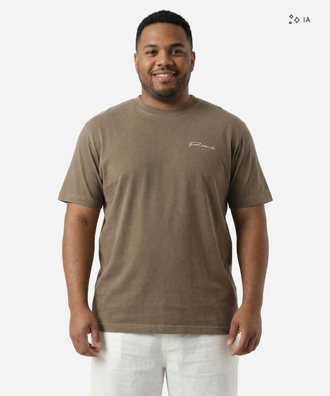 camiseta masculina de algodão estampada plus size bege