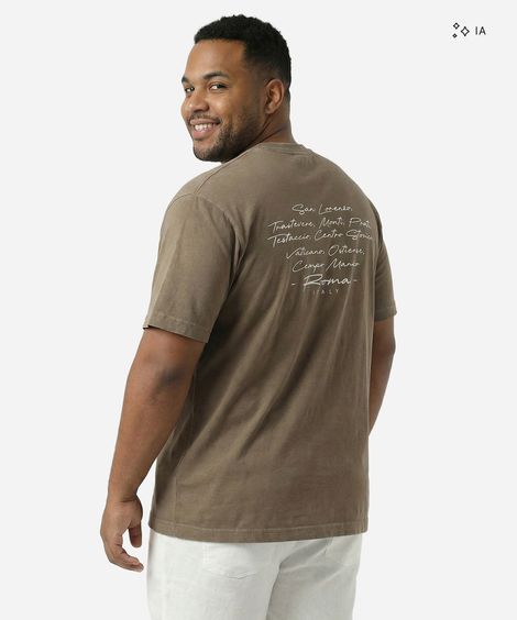 camiseta masculina de algodão estampada plus size bege