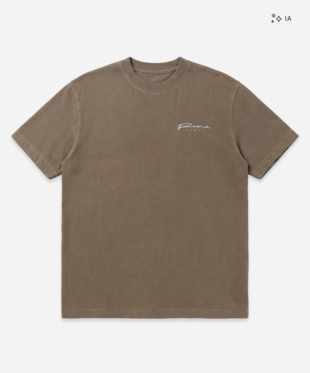 camiseta masculina de algodão estampada plus size bege