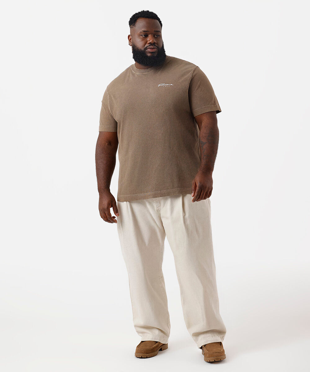 camiseta masculina de algodão estampada plus size bege