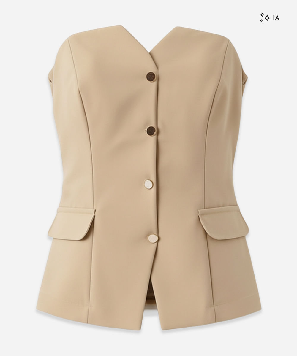 top corset feminino de alfaiataria com botão e lapela marrom