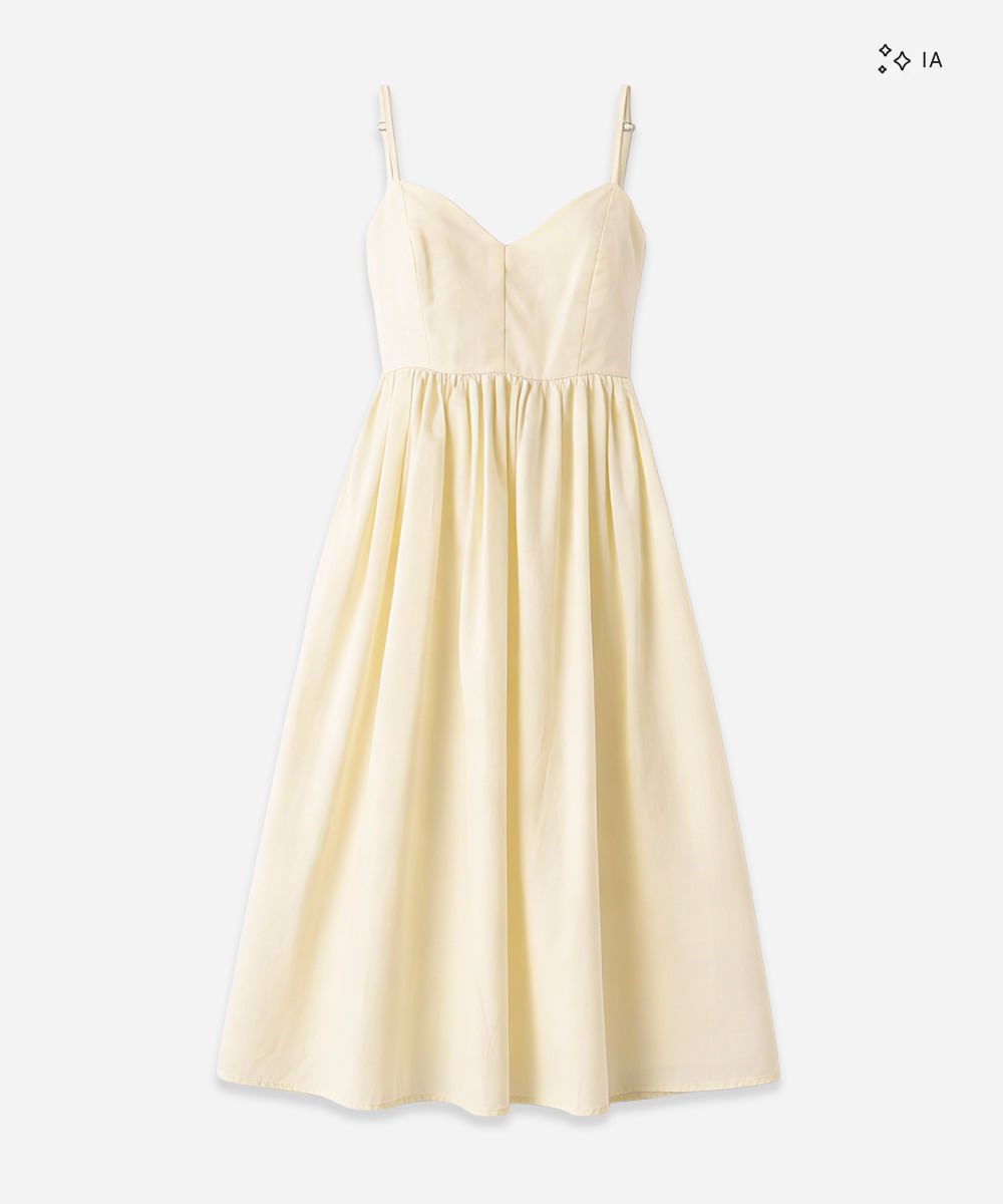 vestido midi feminino com algodão alça fina decote coração amarelo