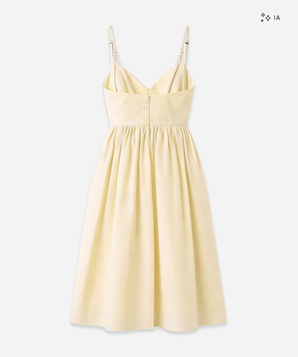 vestido midi feminino com algodão alça fina decote coração amarelo