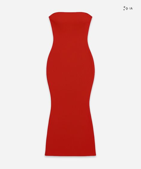 vestido midi sem alça canelado feminino de algodão vermelho