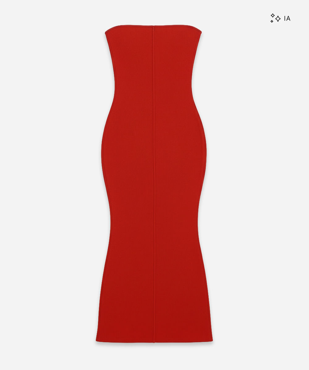 vestido midi sem alça canelado feminino de algodão vermelho
