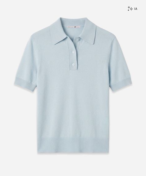polo feminina de tricot manga curta azul