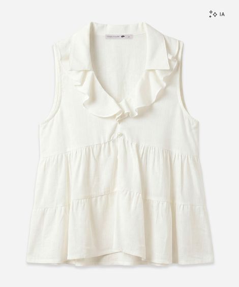 Bata feminina com recortes e babados com linho off white