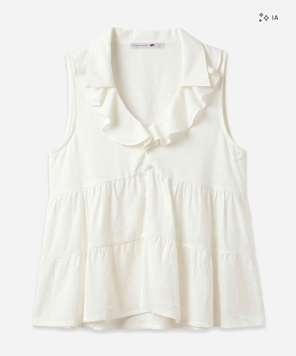 Bata feminina com recortes e babados com linho off white