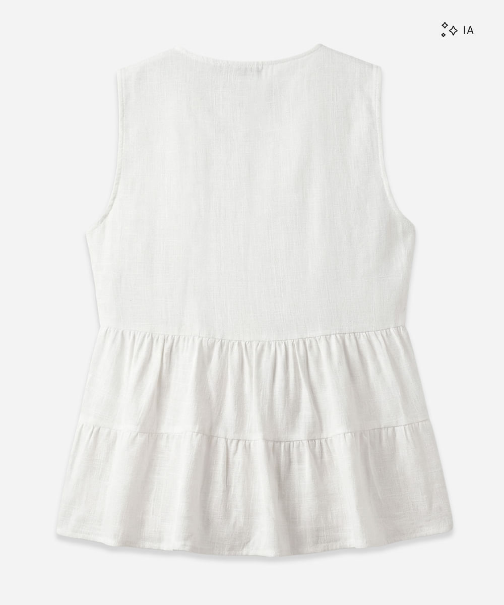 Bata feminina com recortes e babados com linho off white