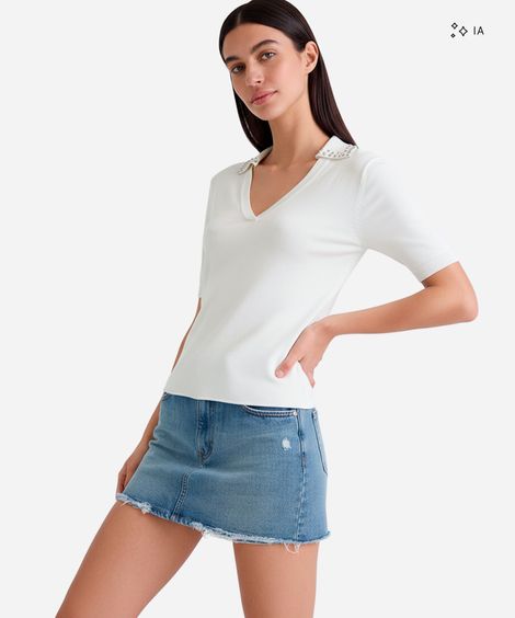 minissaia feminina jeans barra desfiada azul