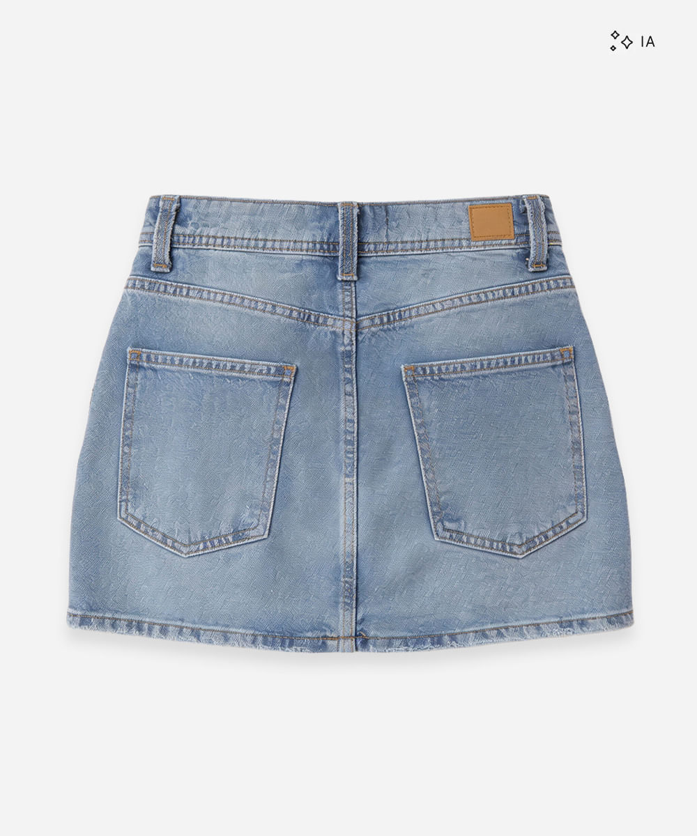 minissaia feminina jeans barra desfiada azul