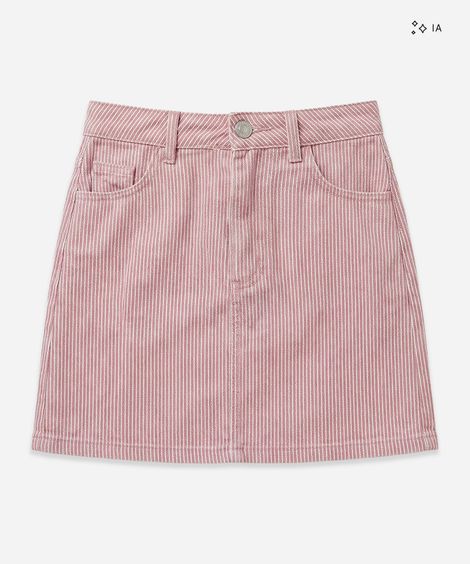 short saia de sarja feminino listrado com fenda lateral vermelho