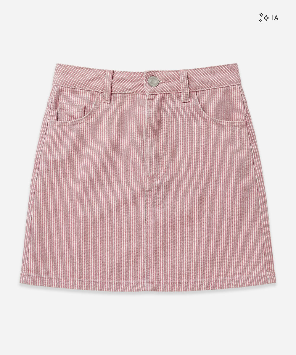 short saia de sarja feminino listrado com fenda lateral vermelho