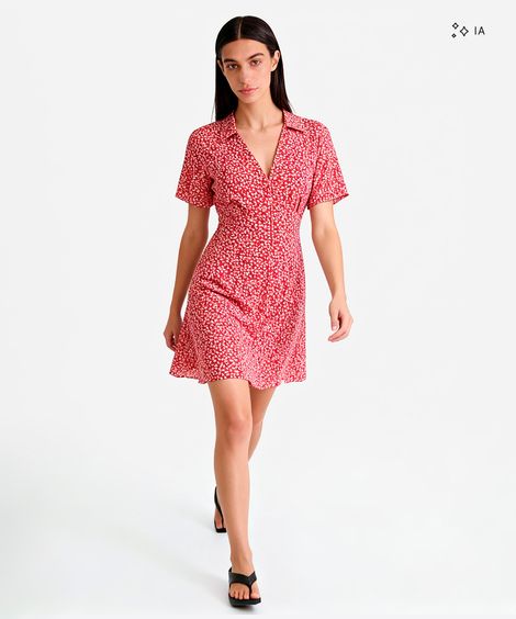 vestido curto feminino de viscose floral vermelho