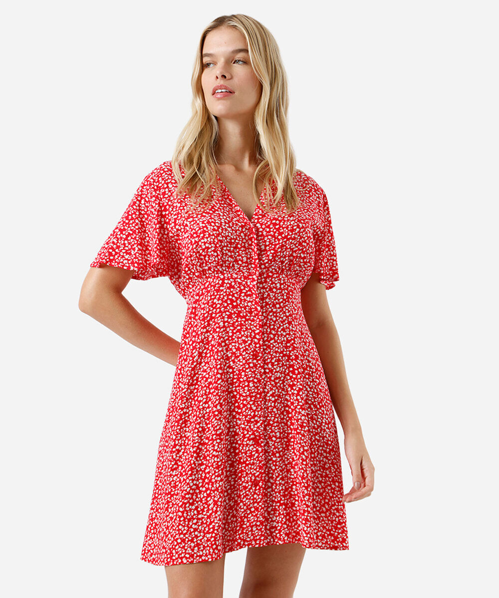 vestido curto feminino de viscose floral vermelho
