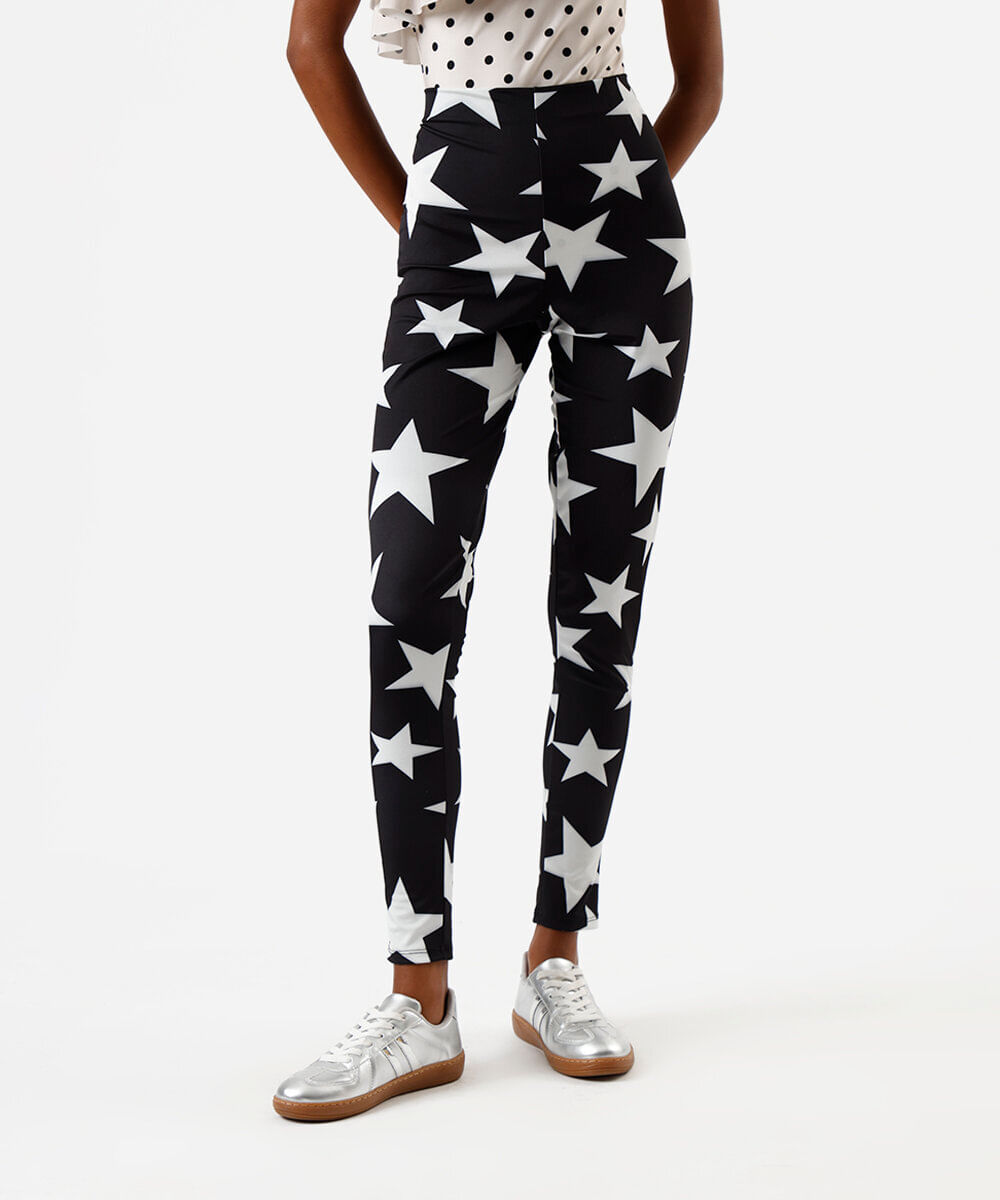 calça legging feminina estrelas preta