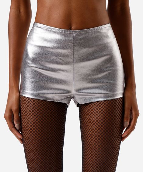 short curto feminino metalizado prateado