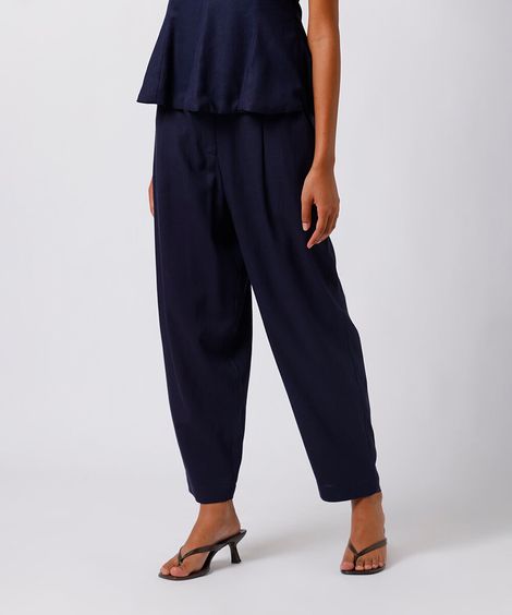 calça balloon feminina com linho mindset azul