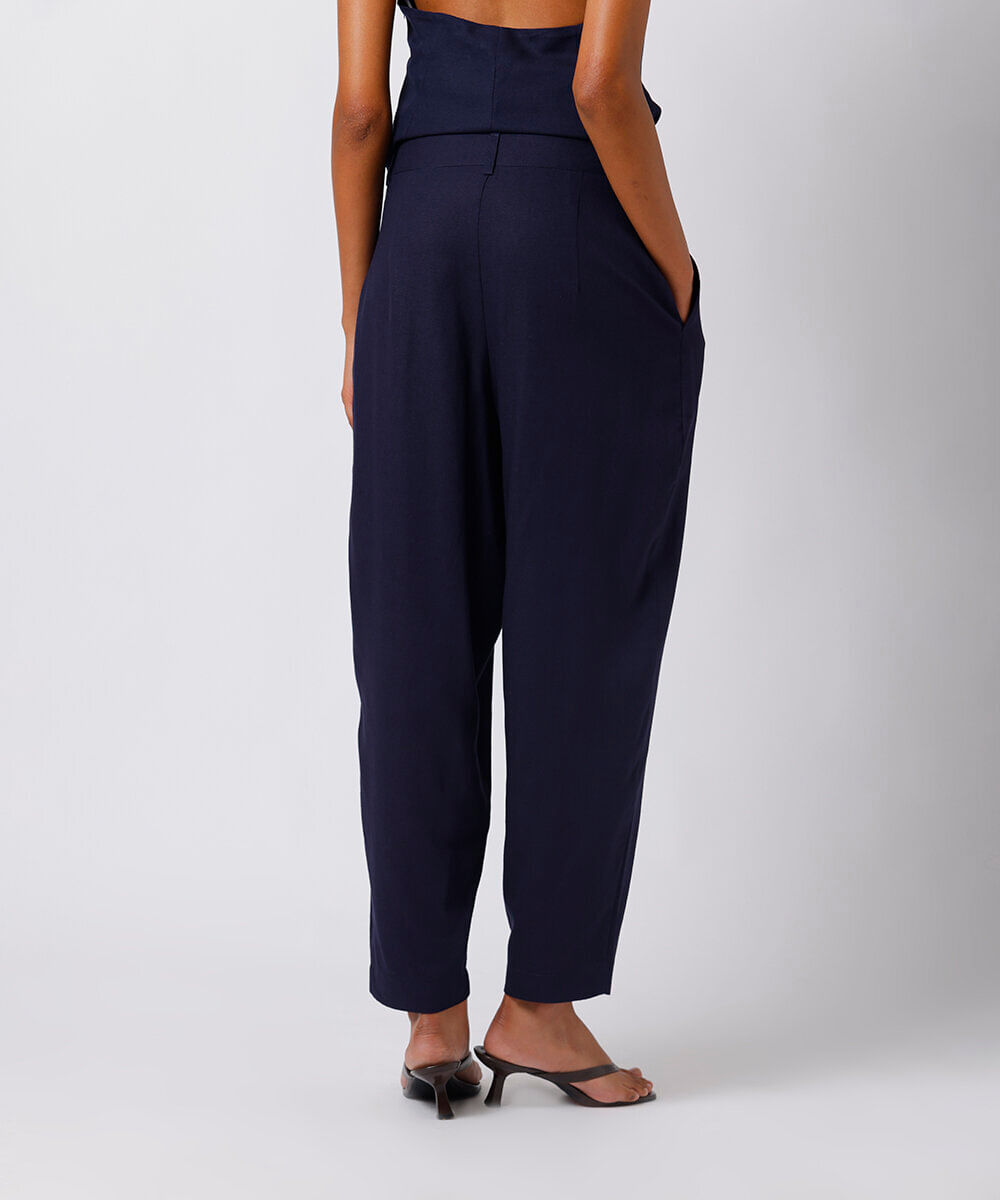 calça balloon feminina com linho mindset azul