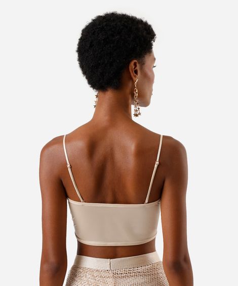 top faixa feminino com paetê alças removíveis bege