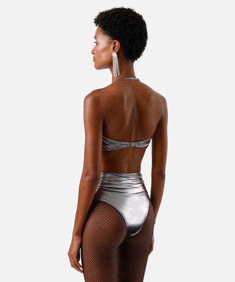 maiô transpassado feminino metalizado cinza