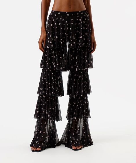 calça feminina de tule com babados estrelas preta