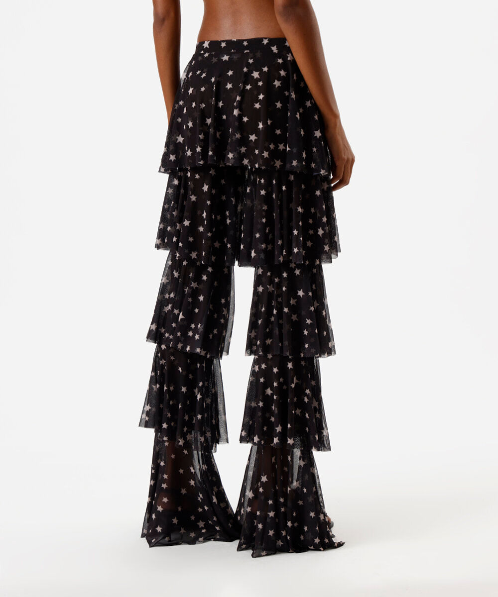 calça feminina de tule com babados estrelas preta