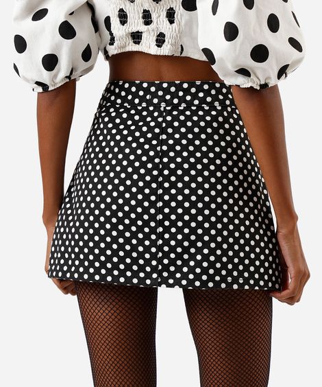 short saia feminino de sarja poá preto