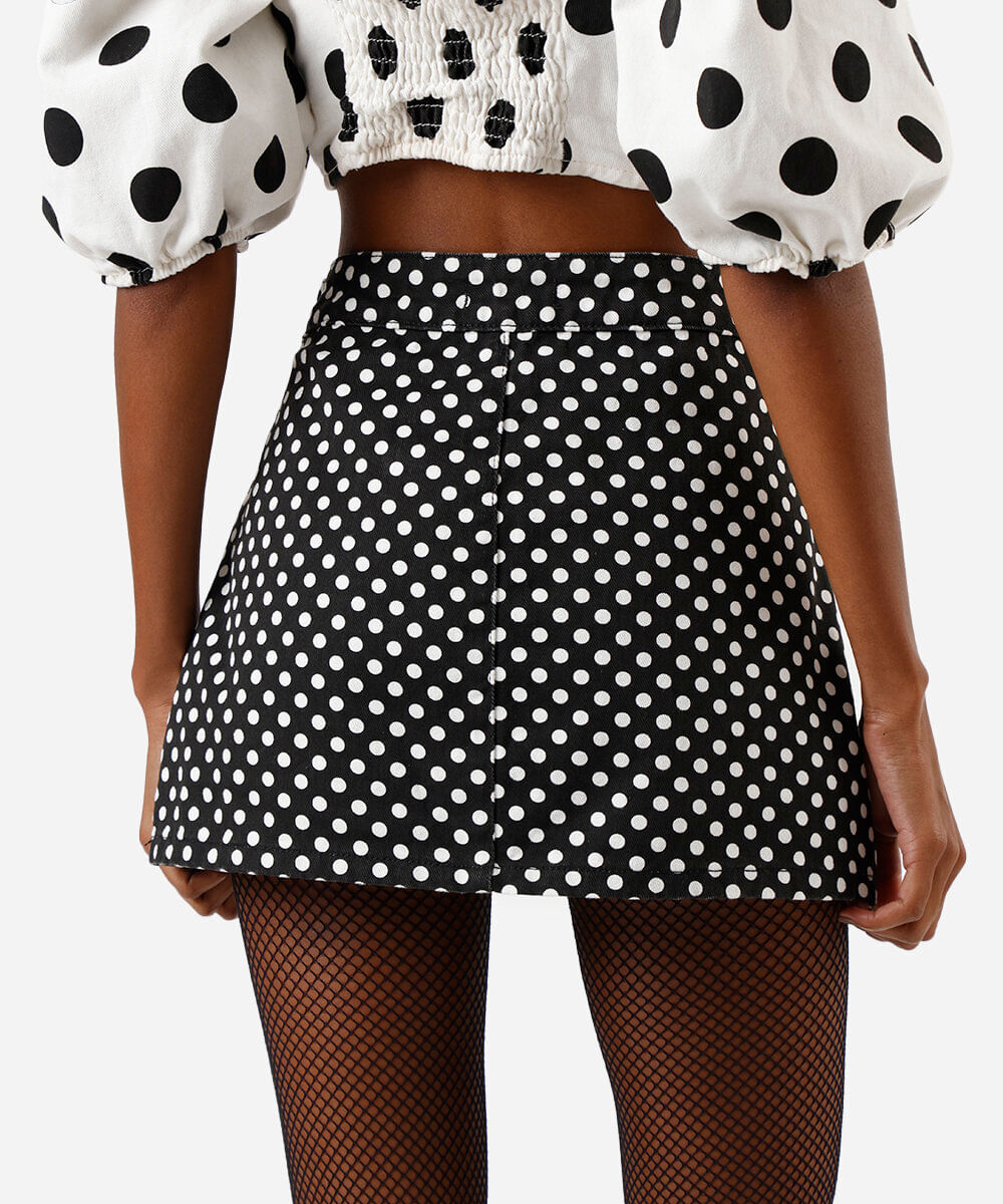 short saia feminino de sarja poá preto