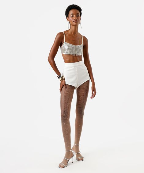 short hot pant feminino de sarja off white
