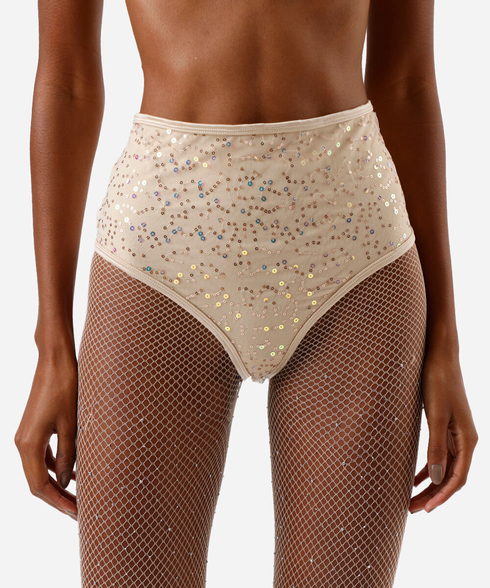 calcinha hot pant feminina com paetê bege
