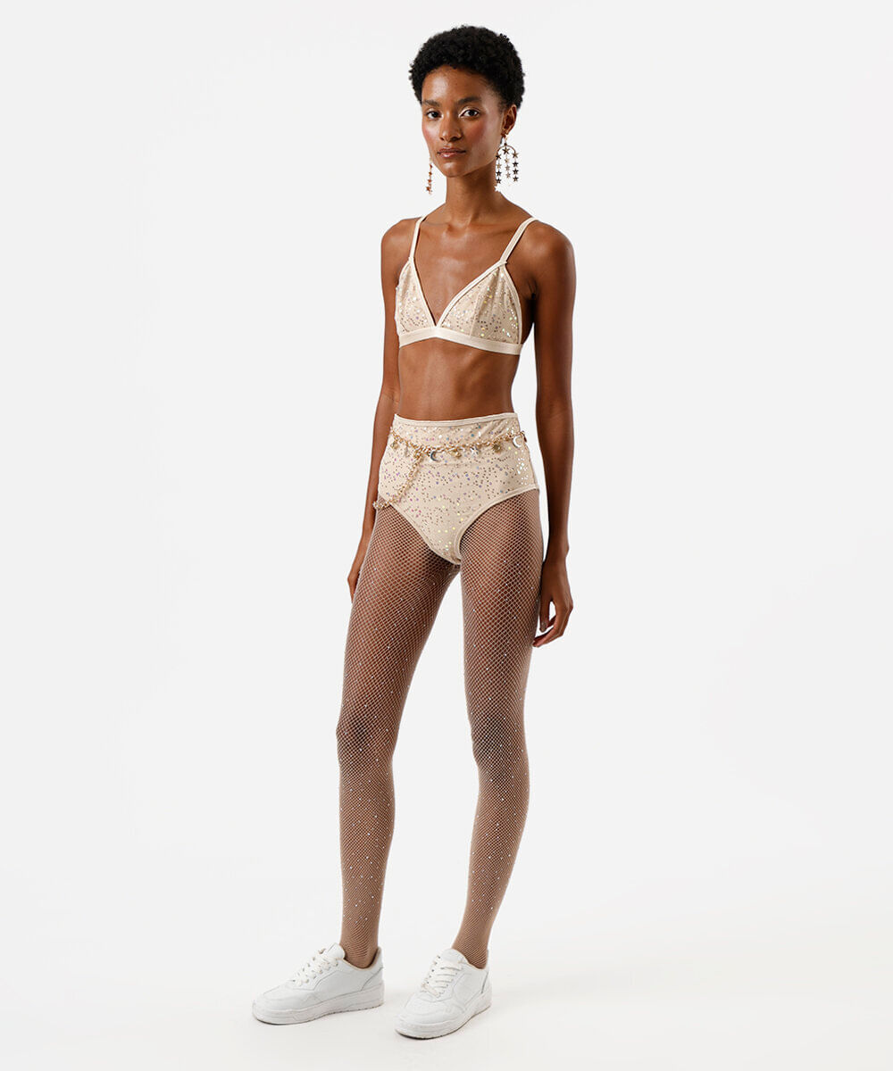 calcinha hot pant feminina com paetê bege
