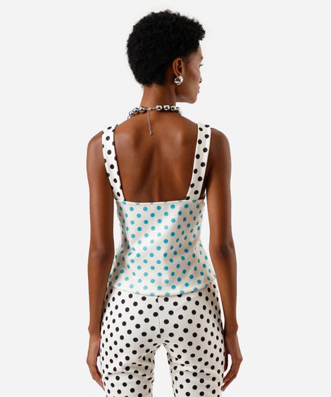 blusa feminina com recortes e fendas poá off white