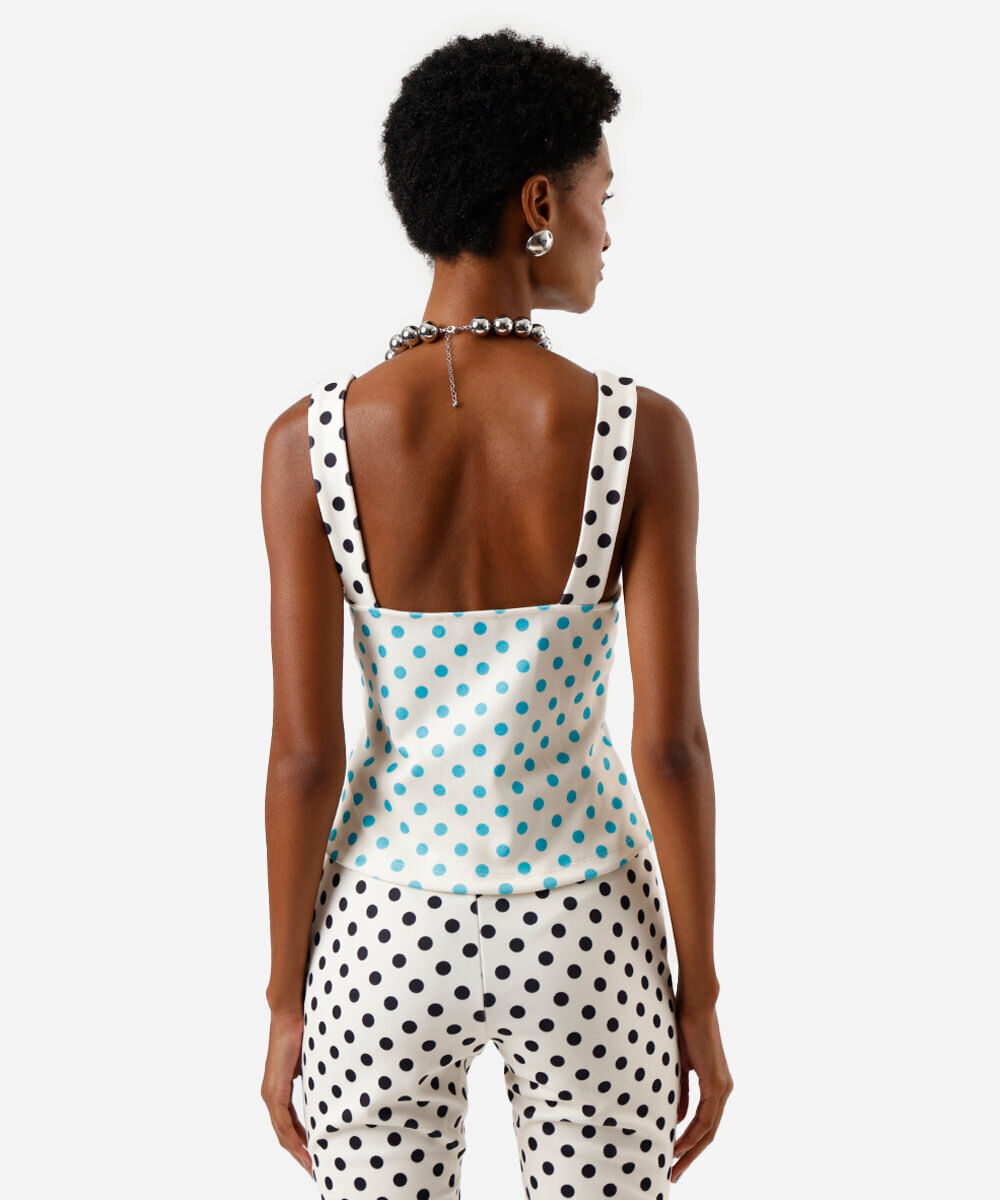 blusa feminina com recortes e fendas poá off white