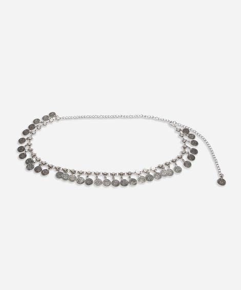 cinto de corrente com medalhas prateado