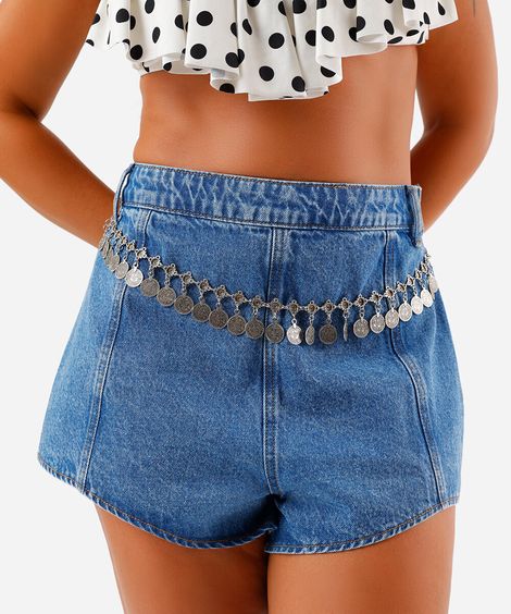 cinto de corrente com medalhas prateado