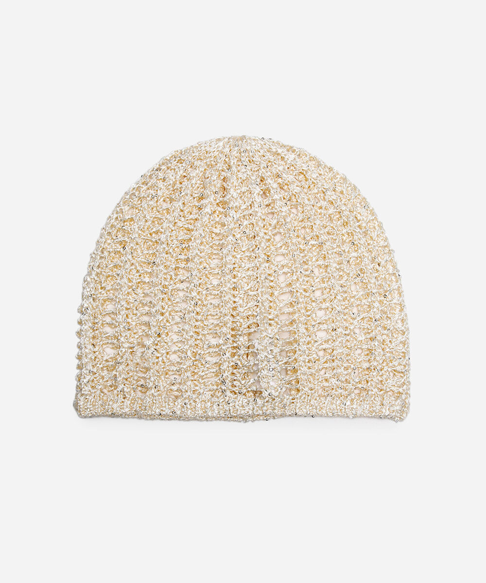 touca de crochê com paetê  off white